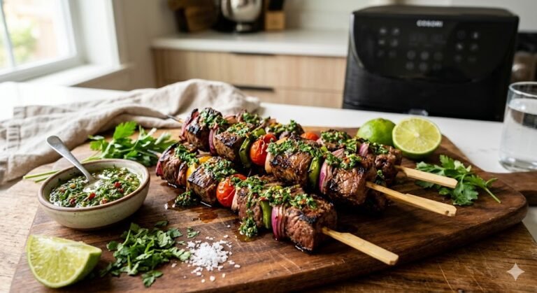 Air Fryer Chimichurri Steak Skewers
