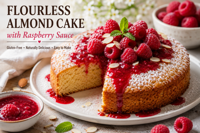 Flourless Almond Cake with Raspberry Sauce