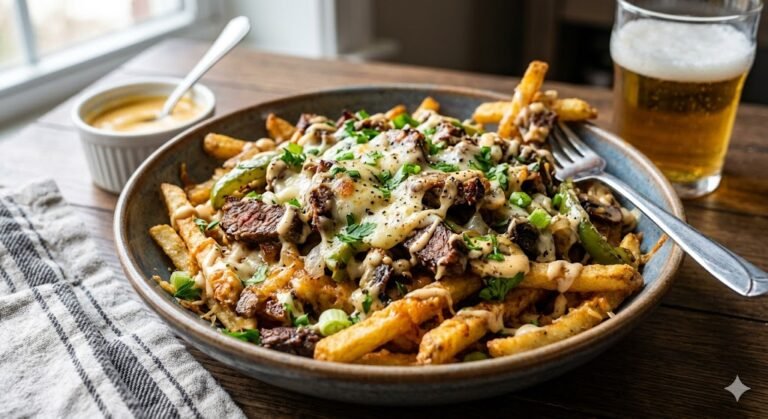 Air Fryer Loaded Philly Cheesesteak Fries